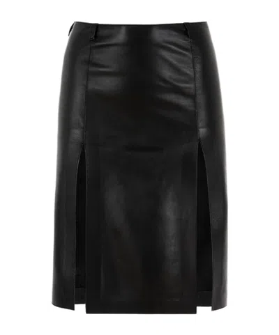 Attico Leather Skirt With Slit Design In Black