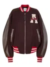 Attico Leather-sleeved Logo-patch Bomber Jacket In Brown