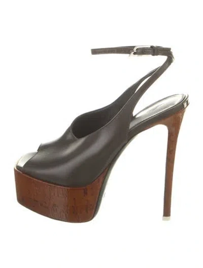 Pre-owned Attico Leather Slingback Pumps In Brown