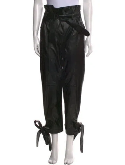 Pre-owned Attico Leather Straight Leg Pants In Black