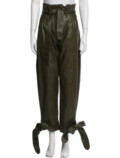 Pre-owned Attico Leather Straight Leg Pants In Green
