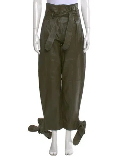 Pre-owned Attico Leather Straight Leg Pants In Green
