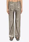 Attico Mirror-like Leather Pants With Worn Out Effect In Silver