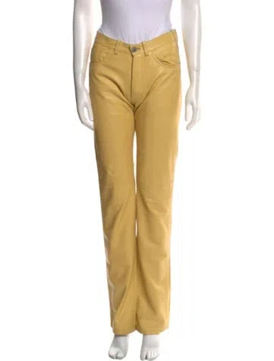Pre-owned Attico Leather Straight Leg Pants In Yellow