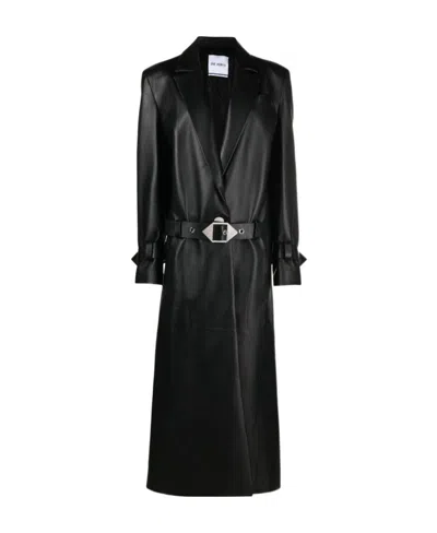 Attico Leather Trench Coat In Black