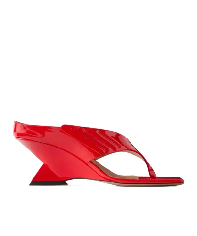 Attico Cheope 65 Leather Wedge Thong Sandals In Red
