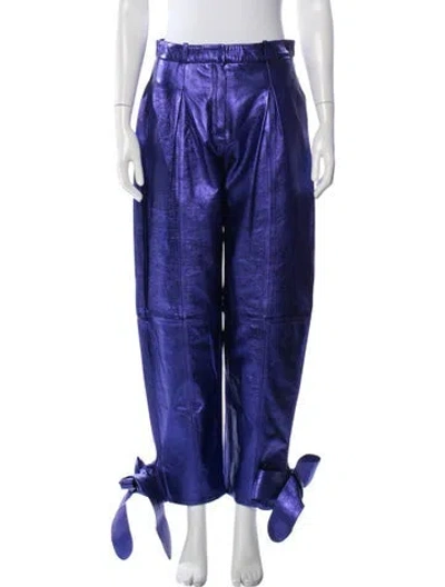 Pre-owned Attico Leather Wide Leg Pants In Purple