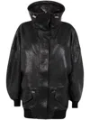 Attico Hammered Leather Bomber Jacket In 黑色