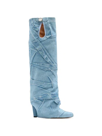 Attico Leon Denim Boots In Blue