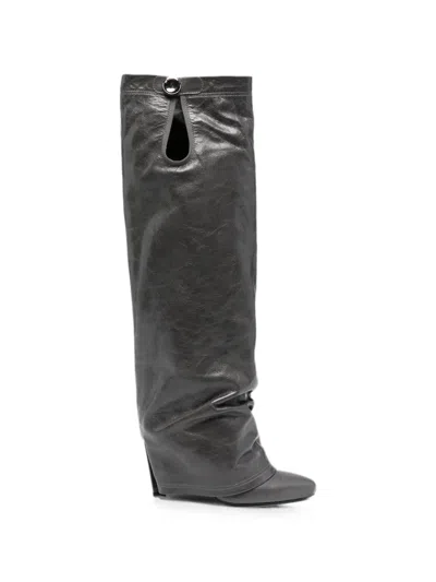 Attico Leon Folded-design Knee-high Boots In Gray