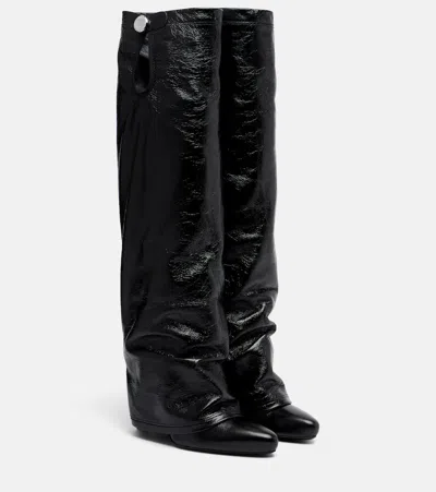 Attico Leon Patent Leather Knee-high Boots In Black