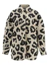 Attico Leopard-print Denim Jacket In Neutral