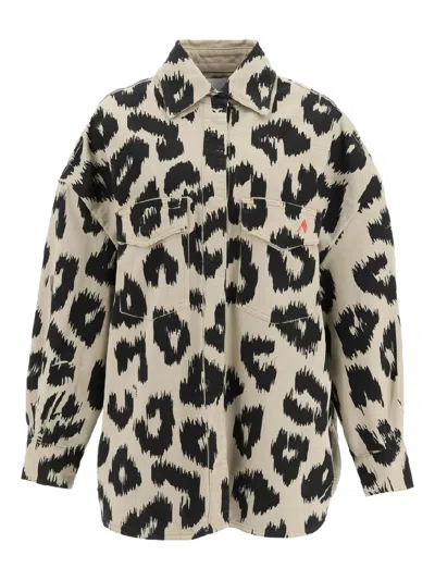 Attico Leopard-print Denim Jacket In Neutral