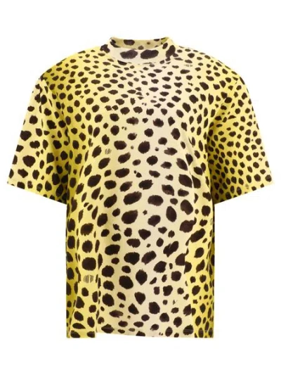 Attico Leopard Print Kilie T-shirt In Yellow With Detachable Shoulder Pads For Women