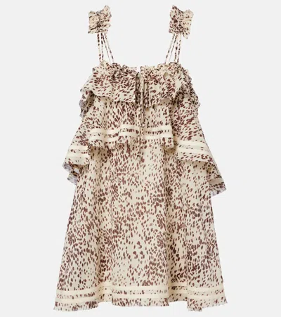 Attico Leopard-print Ruffled Cotton Minidress In Neutral