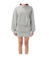 Attico Grey Crewneck Mini Dress With Logo Lettering On The Front And Tight Skirt In Gray
