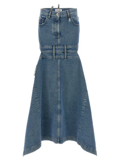 Attico The  Denim Midi Skirt In Light Blue