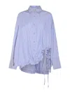 Attico Striped Drawstring-hem Asymmetric Shirt In Blue