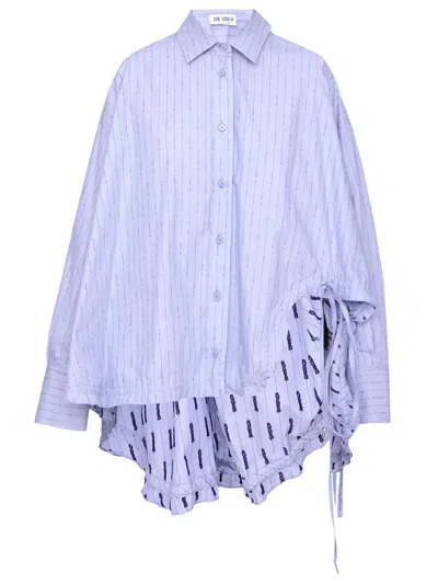 ATTICO LIGHT BLUE STRIPED COTTON SHIRT WITH SIDE DRAPING AND OVERSIZED FIT