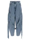 Attico Blue Jeans With Maxi Drawstring On The Front And Logo Patch On The Rear In Denim Woman In Blue