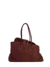 Attico Rectangular Suede Finish Double Handles Shoulder Bag In Brown