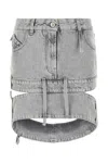 Attico Cut Denim Miniskirt In Lightgrey