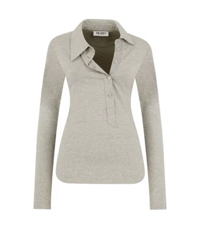 Attico Light Grey Solid Shirt Collar Top
