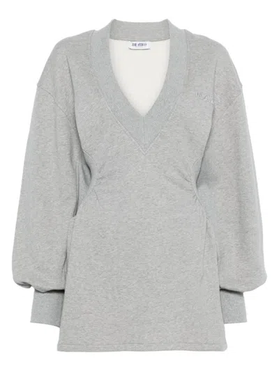 Attico Grey Mini Dress With V Neck And Logo Lettering On The Front In Cotton Woman In Gray
