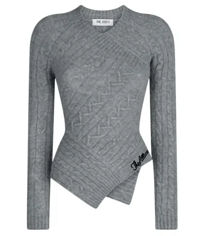 Attico Sweater In Brown Cable Wool Mix Knit In Gray