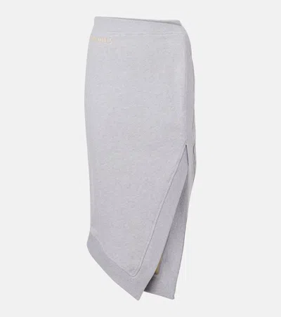 Attico Logo Asymmetric Cotton Jersey Midi Skirt In Grey