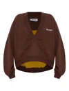 Attico Brown Cropped Sweatshirt With V Neck And Logo Lettering On The Front In Cotton Woman In Brown