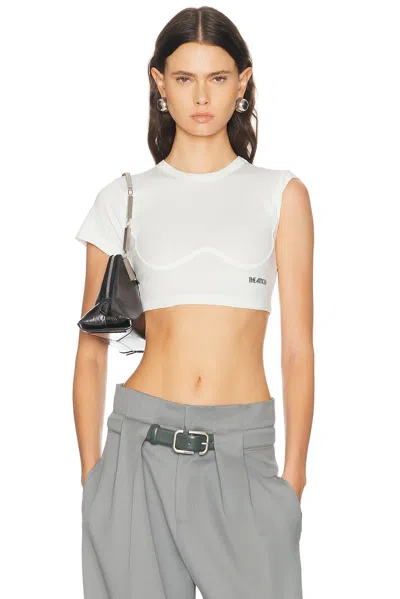 Attico White Cropped Curved Cotton T-shirt In Pink
