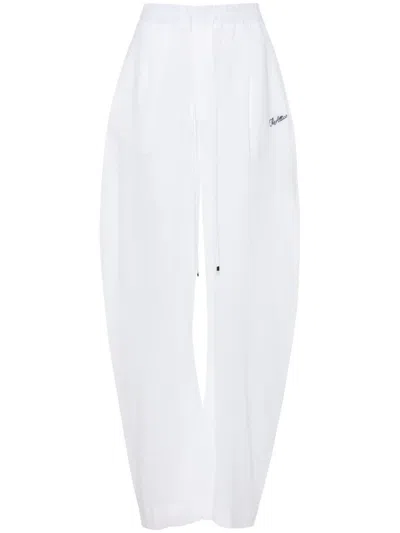Attico Logo-embroidered Cotton Trousers In White