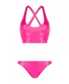 Attico Crossover-strap Bikini Set With Embroidered Logo In Pink