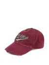 Attico Logo-embroidered Frayed-edge Baseball Cap In Burgundy