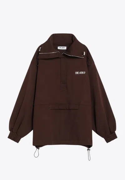 Attico Logo Embroidered Half-zip Sweatshirt In Brown