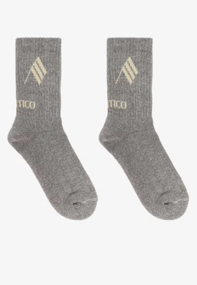 Attico Logo Embroidered Ribbed Socks In Brown