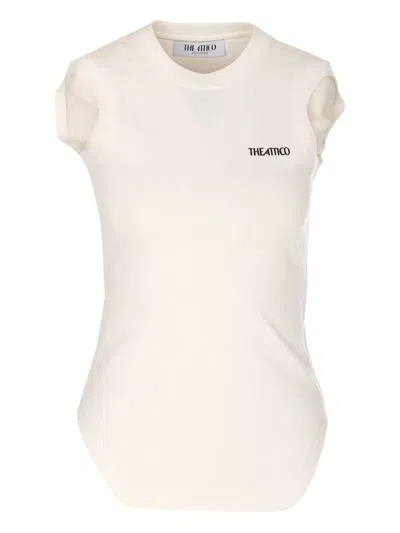 Attico Logo-embroidered T-shirt In Neutral