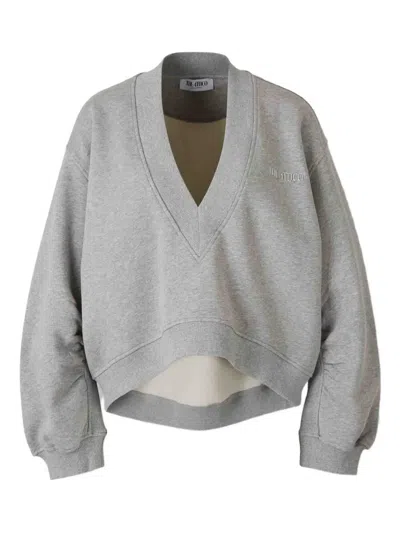 Attico Logo-embroidered V-neck Jumper In Gray