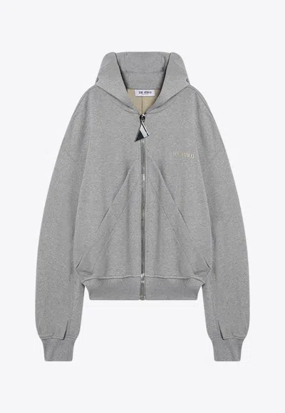 Attico Logo Embroidered Zip-up Hoodie In Gray