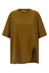 Attico Embroidered Logo T-shirt With Asymmetric Hem In Brown