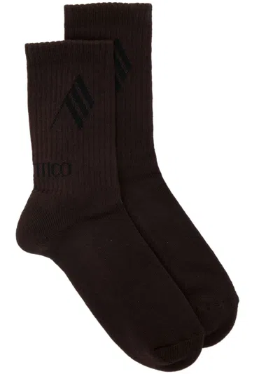 Attico Logo-intarsia Socks In Brown