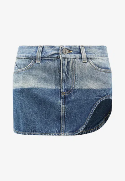 Attico Logo Patch Mini Denim Skirt In Blue