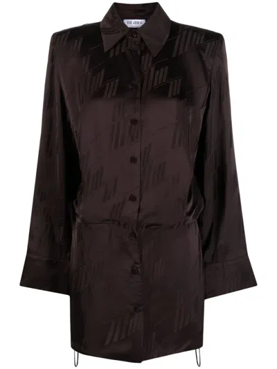 Attico Logo-print Satin Shirtdress In Brown