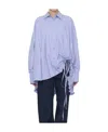 Attico Striped Drawstring-hem Asymmetric Shirt In Blue