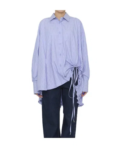 ATTICO THE ATTICO STRIPED DRAWSTRING-HEM ASYMMETRIC SHIRT