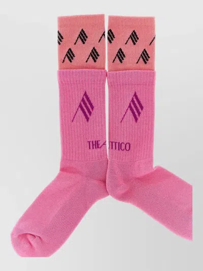 Attico Logo Socks Double Layer Contrast Cuff In Pink