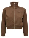 Attico Cropped Brown Sweatshirt With Embossed Logo In Brown