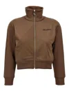 Attico Cropped Brown Sweatshirt With Embossed Logo In Brown