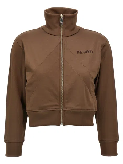 Attico High Collar Logo Sweatshirt In Brown